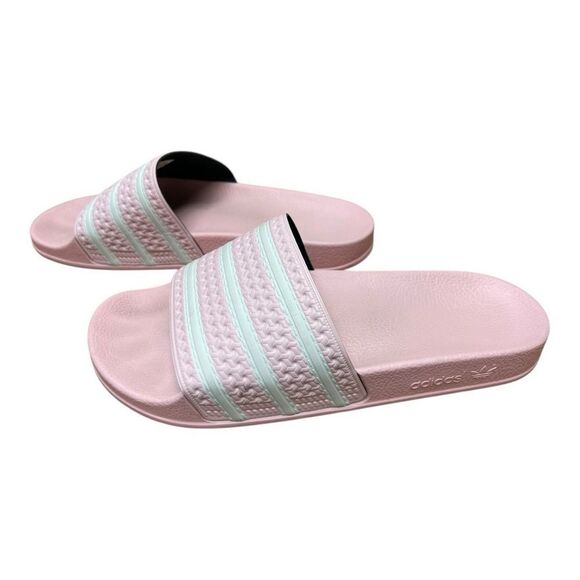 Adidas Pink and White Three Stripe Slide Sandals Size 8 Slip On Casual - Picture 1 of 5